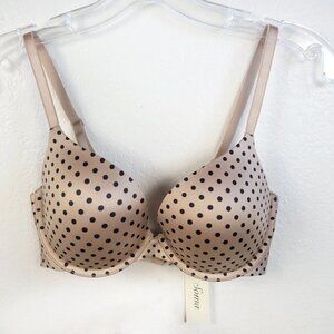 New Soma Enhancing Shape Push Up Bra 34C Beige Polka Dots NWT Soft Tan Black